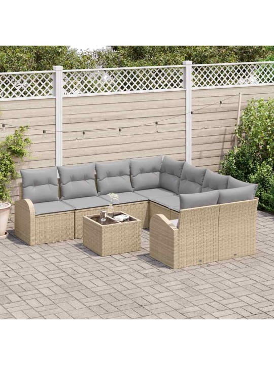Dārza dīvānu komplekts 9 pcs bēša 55 x 55 x 37 cm poliratāns