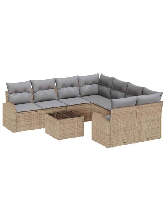 Dārza dīvānu komplekts 9 pcs bēša 55 x 55 x 37 cm poliratāns