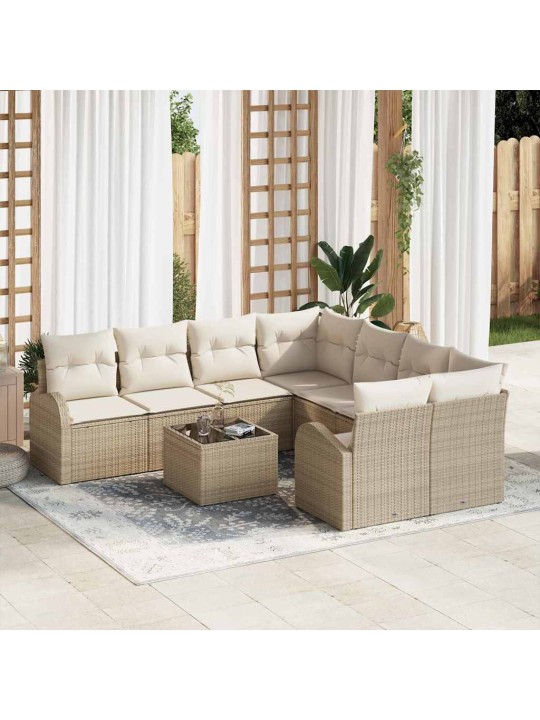 Dārza dīvānu komplekts 9 pcs bēša 55 x 55 x 37 cm poliratāns