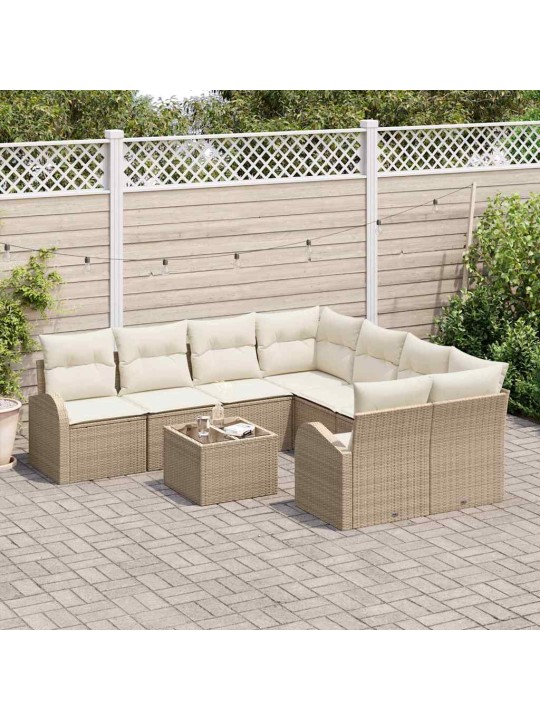Dārza dīvānu komplekts 9 pcs bēša 55 x 55 x 37 cm poliratāns