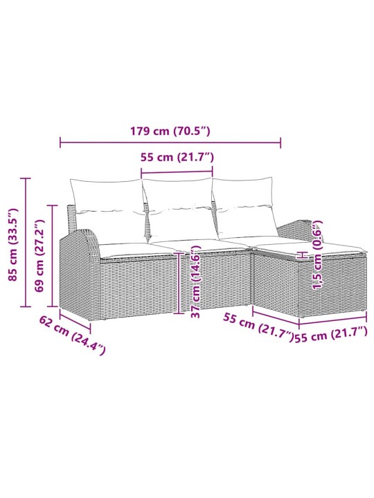 Dārza dīvānu komplekts 4 pcs bēša poliūtu rotangpalma