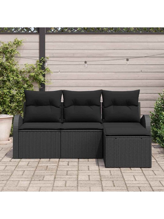 Dārza dīvānu komplekts 4 pcs melna poliūtu rotangpalma