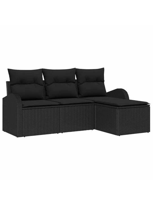 Dārza dīvānu komplekts 4 pcs melna poliūtu rotangpalma