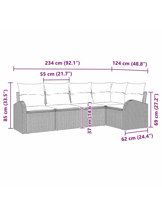 Dārza dīvānu komplekts 5 pcs melna poliūtu rotangpalma
