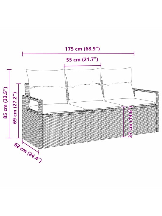 Dārza dīvānu komplekts 3 pcs melna poliūtu rotangpalma