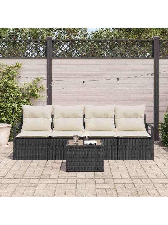 Dārza dīvānu komplekts 5 pcs melns un krēmkrāsa 55 x 55 x 37 cm