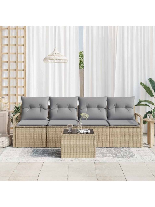 Dārza dīvānu komplekts 5 pcs bēšs un pelēks 55 x 55 x 37 cm