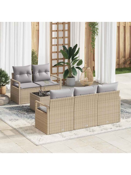 Dārza dīvānu komplekts 6 pcs bēšs un pelēks 55 x 55 x 37 cm