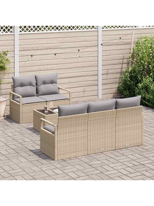 Dārza dīvānu komplekts 6 pcs bēšs un pelēks 55 x 55 x 37 cm