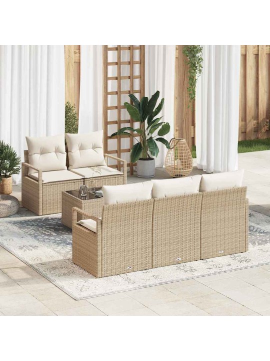 Dārza dīvānu komplekts 6 pcs bēšs un krēms 55 x 55 x 37 cm
