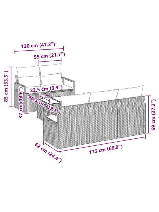 Dārza dīvānu komplekts 6 pcs melna 55 x 55 x 37 cm poliratāns