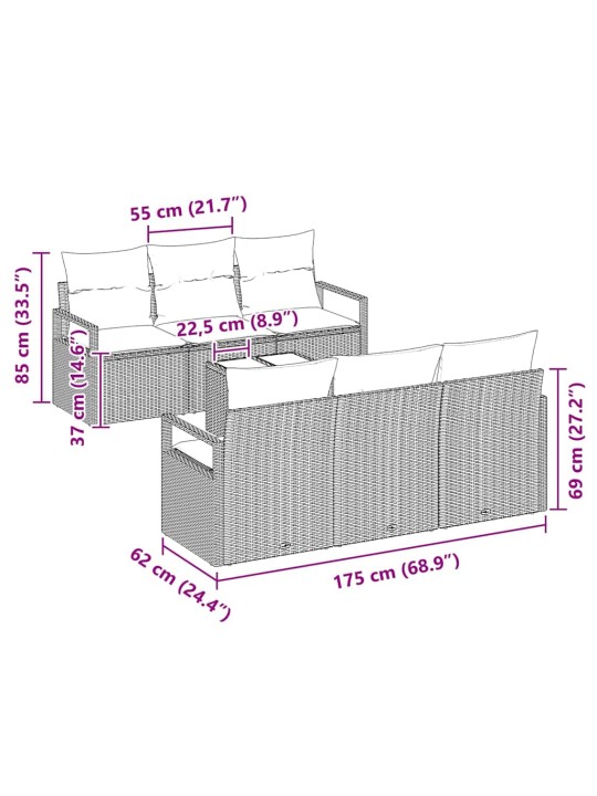 Dārza dīvānu komplekts 7 pcs pelēka 55 x 55 x 37 cm poliratāns