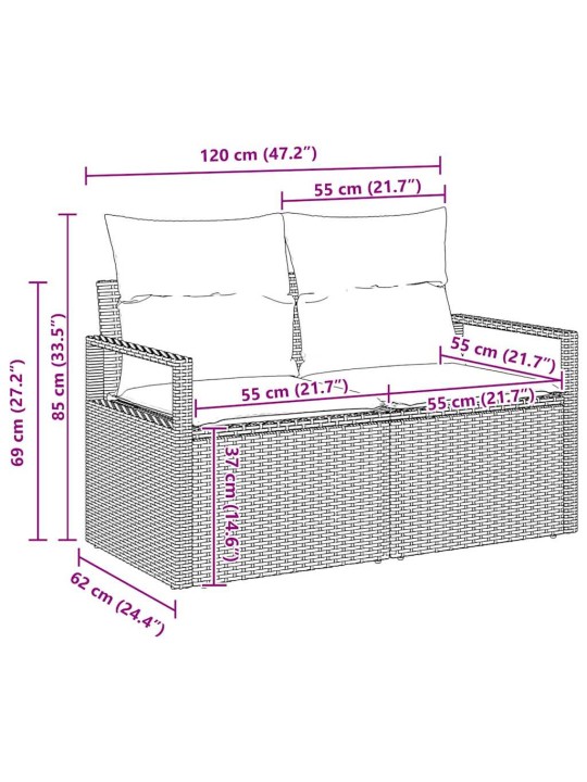 Dārza dīvānu komplekts 7 pcs pelēka 55 x 55 x 37 cm poliratāns