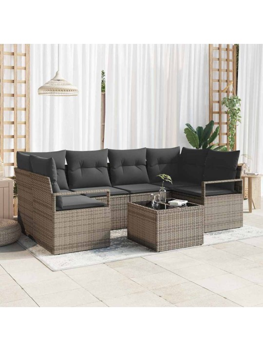 Dārza dīvānu komplekts 7 pcs pelēka 55 x 55 x 37 cm poliratāns