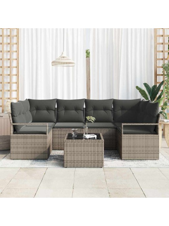 Dārza dīvānu komplekts 7 pcs pelēka 55 x 55 x 37 cm poliratāns