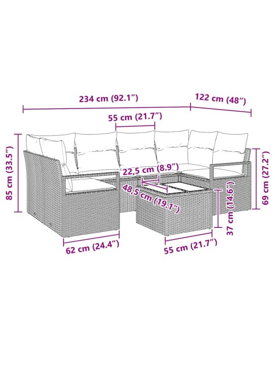Dārza dīvānu komplekts 7 pcs pelēka 55 x 55 x 37 cm poliratāns