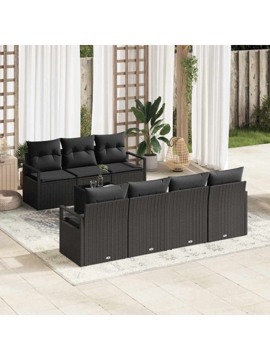 Dārza dīvānu komplekts 8 pcs melna 55 x 55 x 37 cm poliratāns