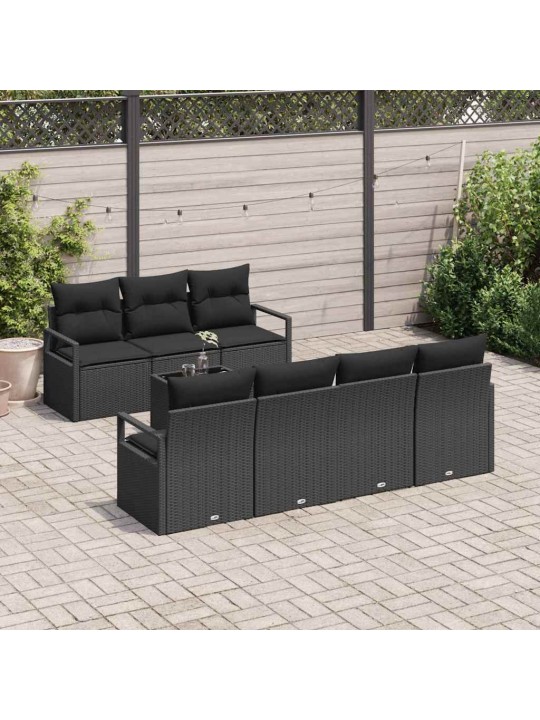 Dārza dīvānu komplekts 8 pcs melna 55 x 55 x 37 cm poliratāns