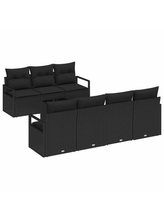 Dārza dīvānu komplekts 8 pcs melna 55 x 55 x 37 cm poliratāns