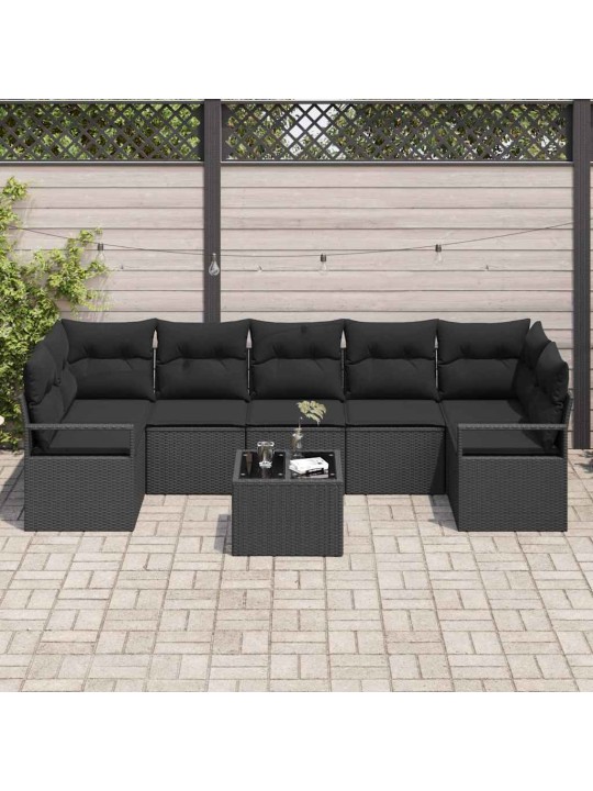 Dārza dīvānu komplekts 8 pcs melna 55 x 55 x 37 cm poliratāns