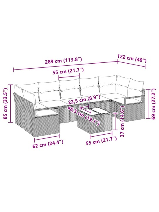 Dārza dīvānu komplekts 8 pcs melna 55 x 55 x 37 cm poliratāns