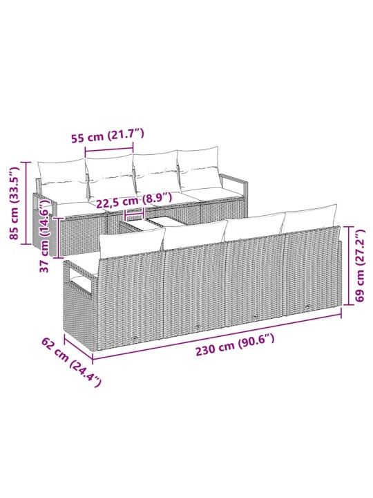 Dārza dīvānu komplekts 7 pcs pelēka 55 x 55 x 37 cm poliratāns