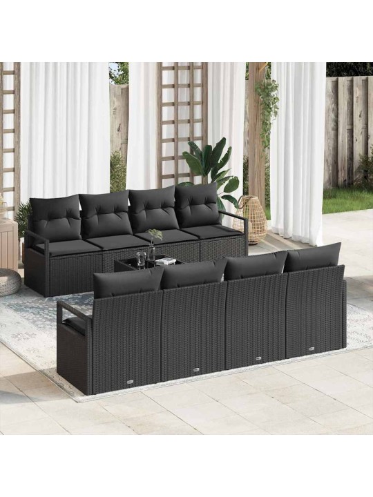Dārza dīvānu komplekts 7 pcs melna 55 x 55 x 37 cm poliratāns