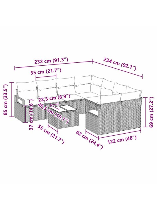 Dārza dīvānu komplekts 9 pcs gaiši pelēks un melns