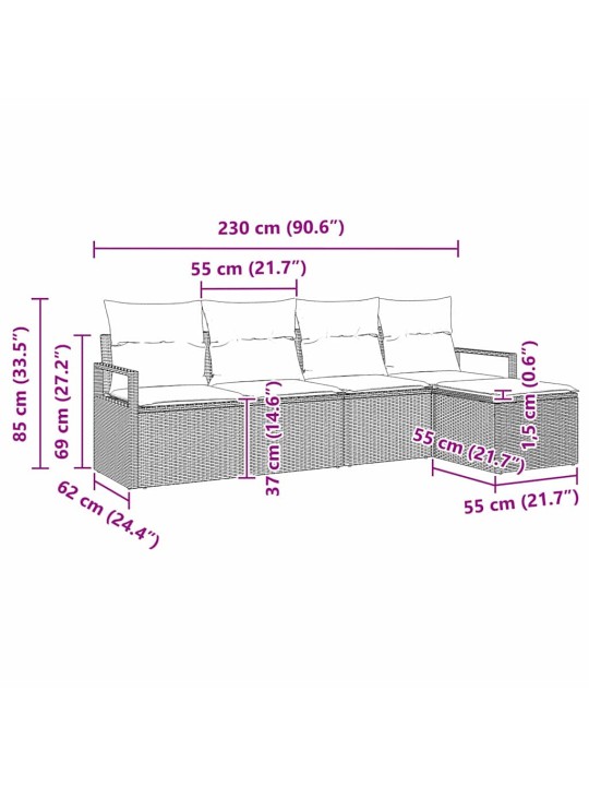 Dārza dīvānu komplekts 5 pcs pelēka poliūtu rotangpalma