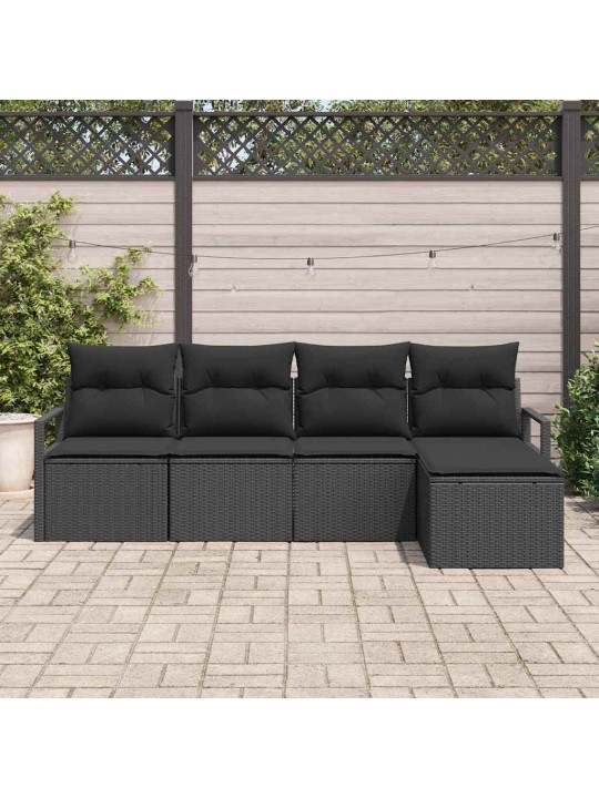 Dārza dīvānu komplekts 5 pcs melna poliūtu rotangpalma