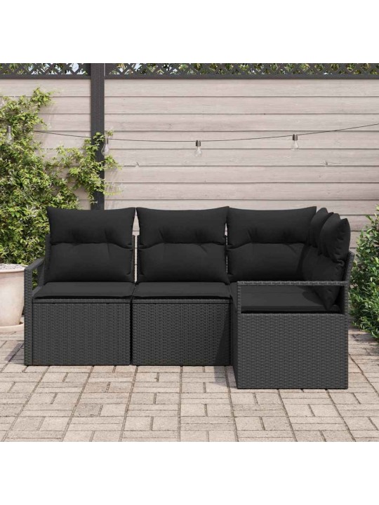 Dārza dīvānu komplekts 4 pcs melna poliūtu rotangpalma