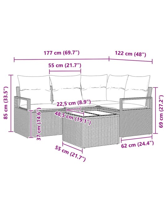 Dārza dīvānu komplekts 5 pcs pelēka poliūtu rotangpalma
