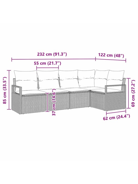 Dārza dīvānu komplekts 5 pcs pelēka poliūtu rotangpalma