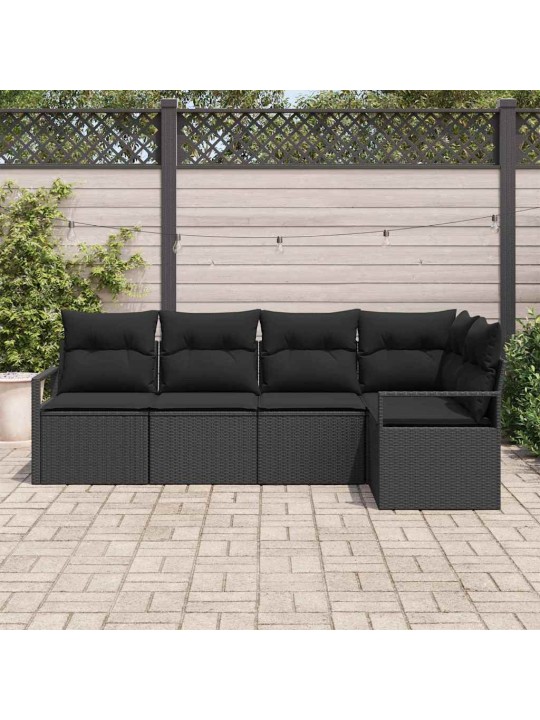 Dārza dīvānu komplekts 5 pcs melna poliūtu rotangpalma