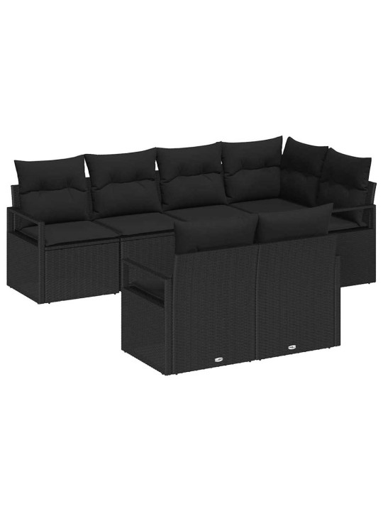 Dārza dīvānu komplekts 7 pcs melna poliūtu rotangpalma