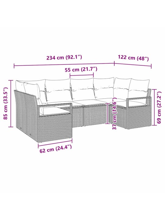 Dārza dīvānu komplekts 6 pcs melna poliūtu rotangpalma