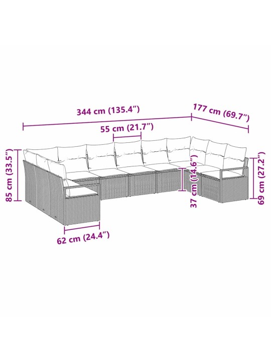 Dārza dīvānu komplekts 10 pcs melna poliūtu rotangpalma