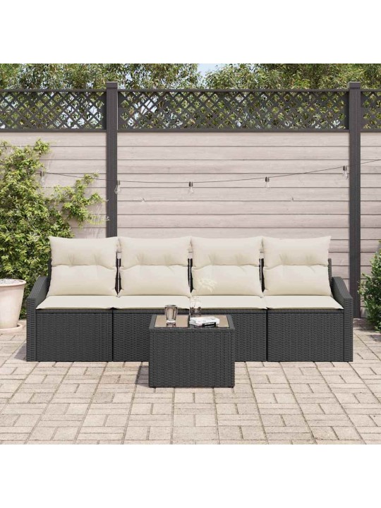 Dārza dīvānu komplekts 5 pcs melns un krēmkrāsa 55 x 55 x 37 cm