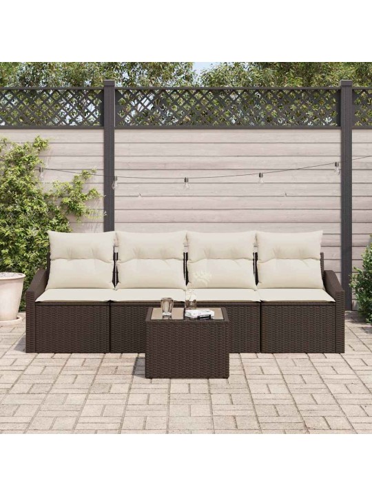 Dārza dīvānu komplekts 5 pcs brūns un krēma 55 x 55 x 37 cm