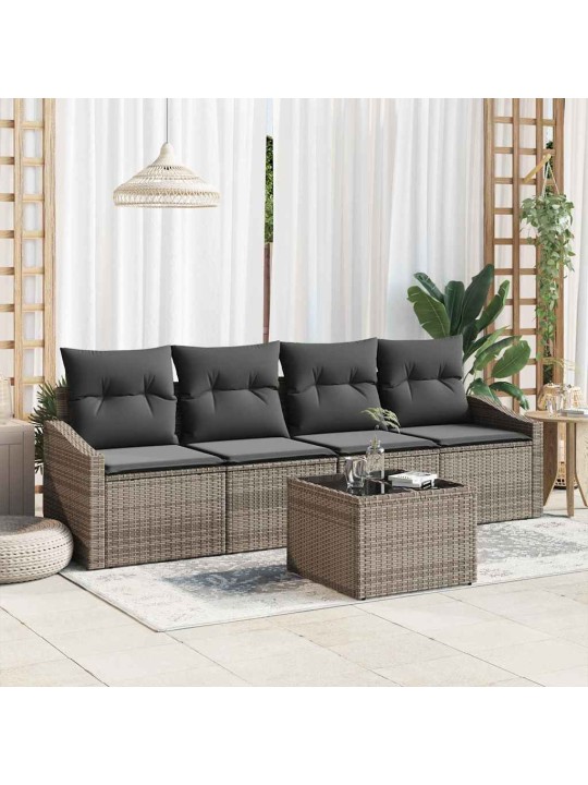 Dārza dīvānu komplekts ar spilvenu 5 pcs pelēka 55 x 55 x 37 cm