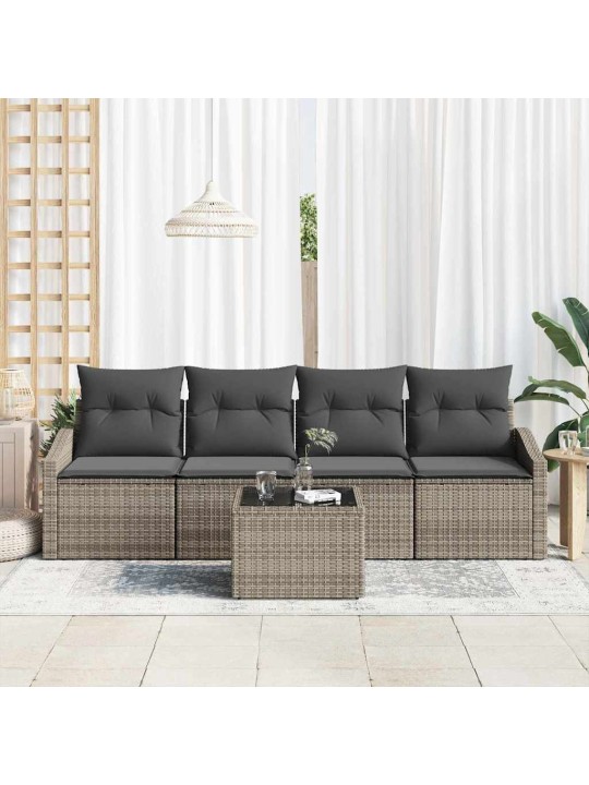 Dārza dīvānu komplekts ar spilvenu 5 pcs pelēka 55 x 55 x 37 cm