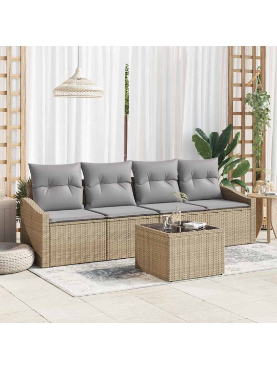 Dārza dīvānu komplekts ar spilvenu 5 pcs bēša un gaiši pelēka