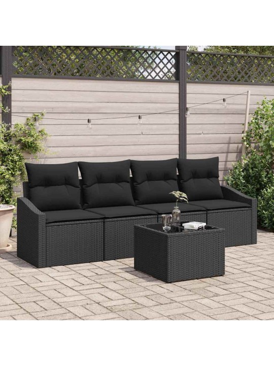 Dārza dīvānu komplekts ar spilvenu 5 pcs melna 55 x 55 x 37 cm