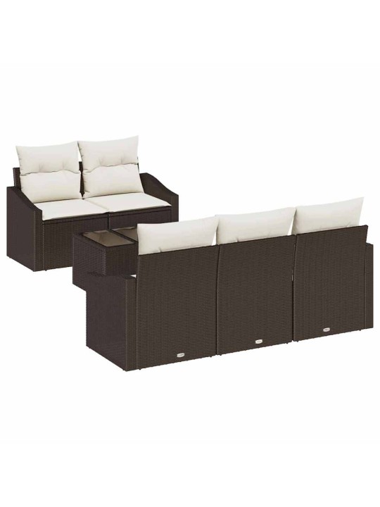 Dārza dīvānu komplekts 6 pcs brūns un krēma 55 x 55 x 37 cm