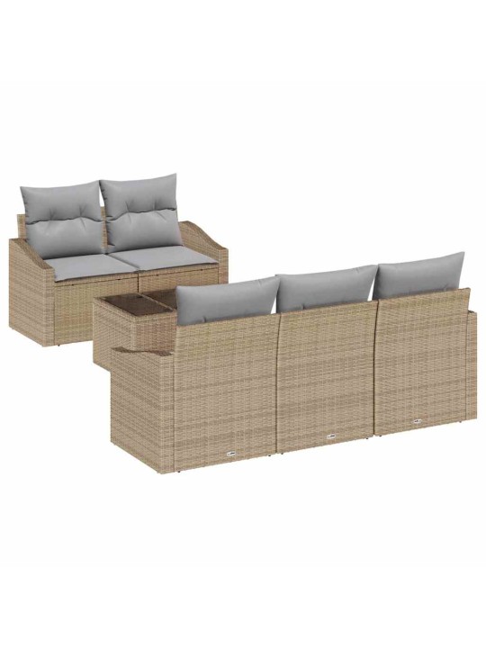 Dārza dīvānu komplekts ar spilvenu 6 pcs bēša un gaiši pelēka