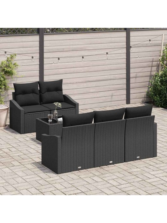 Dārza dīvānu komplekts ar spilvenu 6 pcs melna 55 x 55 x 37 cm