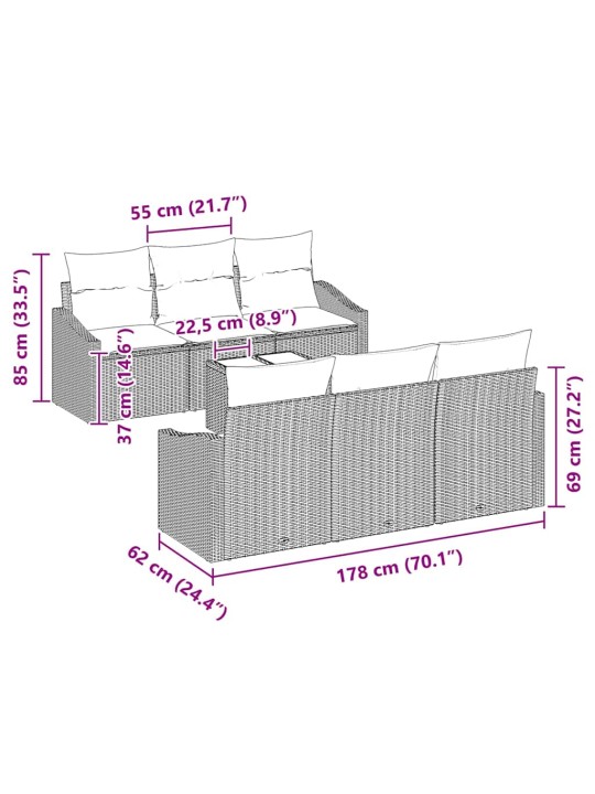 Dārza dīvānu komplekts ar spilvenu 7 pcs melna 55 x 55 x 37 cm
