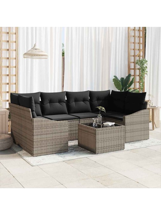Dārza dīvānu komplekts ar spilvenu 7 pcs pelēka 55 x 55 x 37 cm