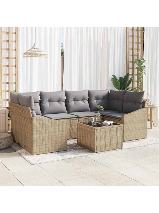 Dārza dīvānu komplekts ar spilvenu 7 pcs bēša un gaiši pelēka