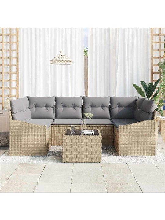 Dārza dīvānu komplekts ar spilvenu 7 pcs bēša un gaiši pelēka